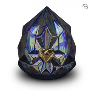 Keramische urnen blauw kristal met gouden hart