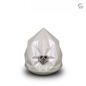 Keramische urnen wit kristal met zilveren hart set