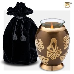 T543 - Urn Waxinelichthouder Goudbruin Met Vlinders