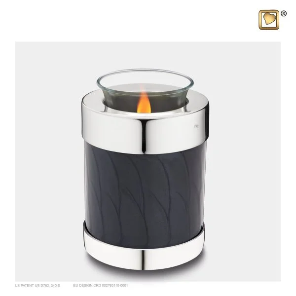 T666 - Urn Waxinelichthouder Zwart Gemarmerd - Glimmend Zilver