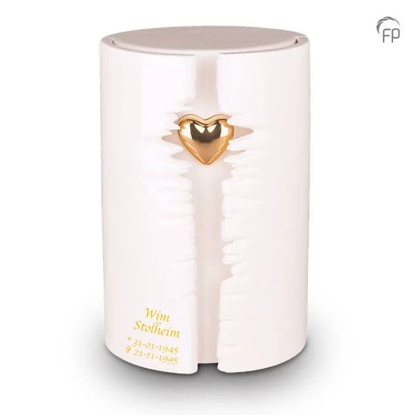 KU 101L – Keramische LED Urn Wit Gouden Hart (3.8 liter)