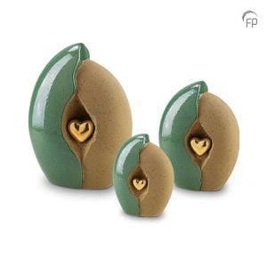 Grote Keramische Urn Groen-Zand Gouden Hart (3.8 liter)