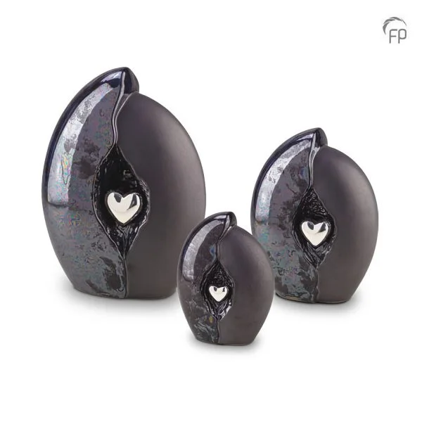Grote Keramische Urn Oiled Blauw Zilver Hart (3.8 liter) - Afbeelding 2