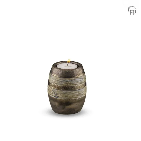 KU306K – Keramische Miniurn Met Waxinelichtje Groene Dubbele Band (0.1 liter)