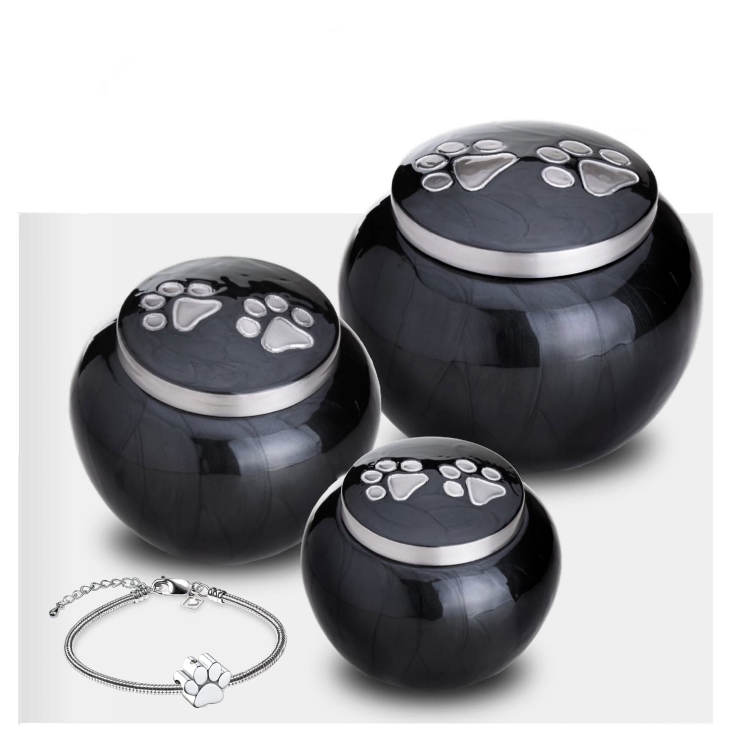 Urnhond-zwart-mat-zilver-met-pootafdruk-set