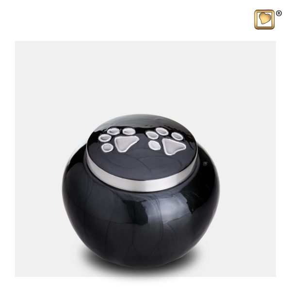 Urn Hond Zwart Zilver Met Pootafdruk Mini (0.6 liter)