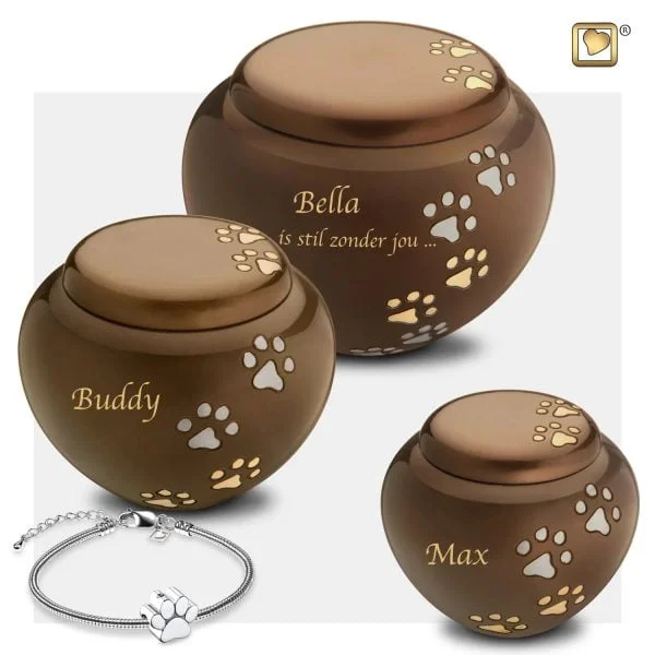 Urn Hond Brons Goud Zilver Met Pootafdruk Mini (0.5 liter) - Afbeelding 5