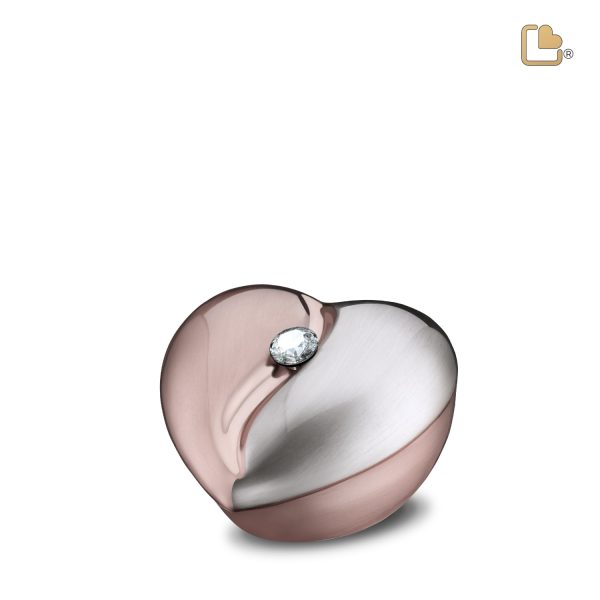 Mini Hart Urn HeartFelt Geborsteld Rose Goud – Zilver (0.1 liter)