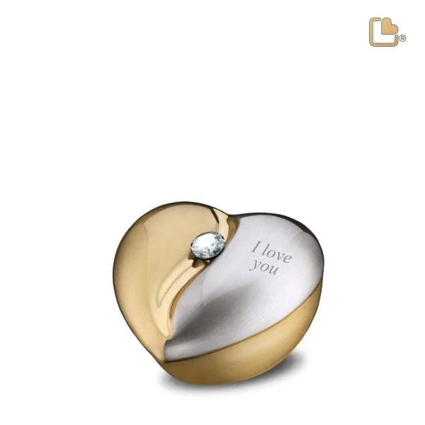 Mini Hart Urn HeartFelt Geborsteld Goud - Zilver (0.1 liter) - Afbeelding 2
