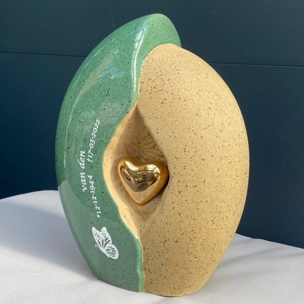 Grote Keramische Urn Groen-Zand Gouden Hart (3.8 liter) - Afbeelding 3