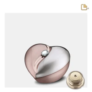 Mini Hart Urn HeartFelt Geborsteld Rose Goud – Zilver (0.1 liter)