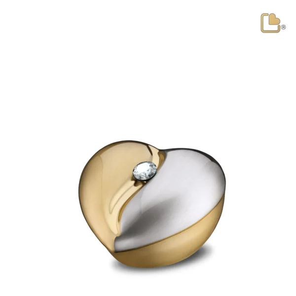 Mini Hart Urn HeartFelt Geborsteld Goud – Zilver (0.1 liter)