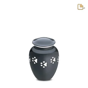 Artikelnr: P212S Mini Urn Hond Classic Zwart Met Zilver Pootafdruk