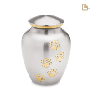 Artikelnr: P212L Groot Urn Hond Classic Zilver Met Zilver Pootafdruk (2.1 liter)