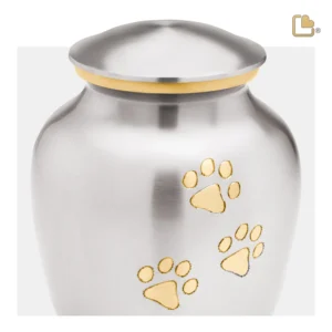 Artikelnr: P212L Groot Urn Hond Classic Zilver Met Zilver Pootafdruk (2.1 liter)