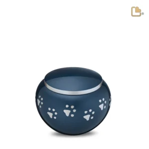 Urn Hond Blauw Zilver Met Pootafdruk Mini (0.5 liter)