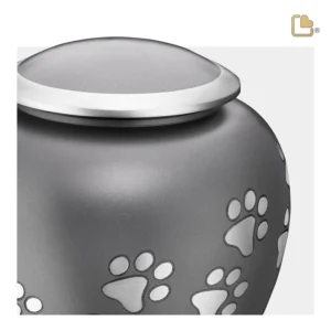 P550S Mini Urn Hond Frans Grijs Zilver Met Pootafdruk (0.6 liter)