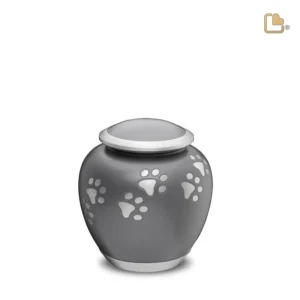 P550S Mini Urn Hond Frans Grijs Zilver Met Pootafdruk (0.6 liter)