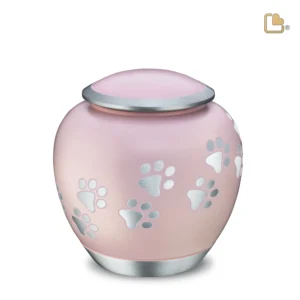 Artikelnr: P552L Groot Urn Hond Roze Zilver Met Pootafdruk (1.4 liter)