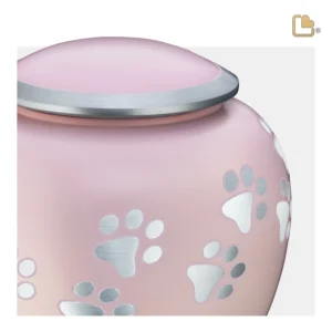 Artikelnr: P552L Groot Urn Hond Roze Zilver Met Pootafdruk (1.4 liter)