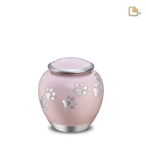 Mini Urn Hond Roze Zilver Met Pootafdruk (0.6 liter)