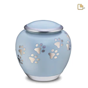 Artikelnr: P553L Groot Urn Hond Blauw Zilver Met Pootafdruk (1.4 liter)