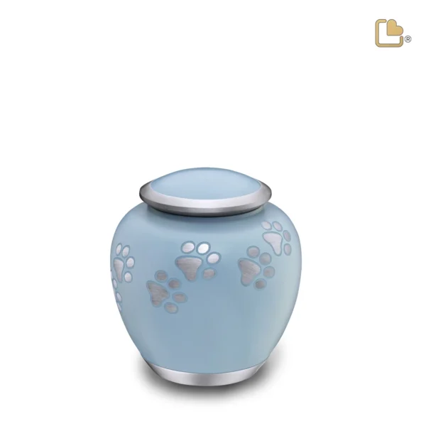 Artikelnr: P553S Mini Urn Hond Blauw Zilver Met Pootafdruk (0.6 liter)