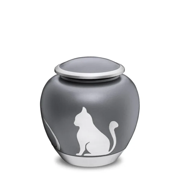 P554M Medium Frans Grijze Shadow Katten Urn Met Matzilver Kat Silhouetten (1 liter)