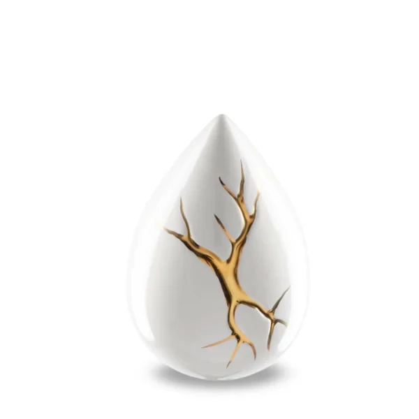 Medium Witte Keramische Kintsugi Druppel Urn