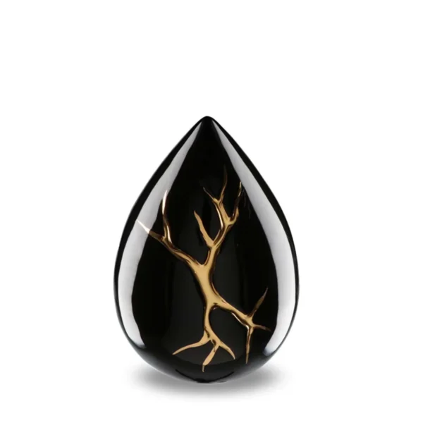 Medium Zwarte Keramische Kintsugi Druppel Urn