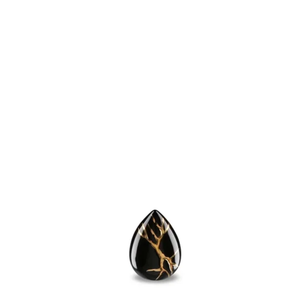 Mini Zwarte Keramische Kintsugi Druppel Urn