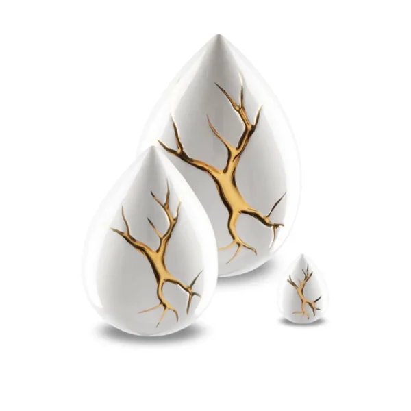 Set Witte Keramische Kintsugi Druppel Urn