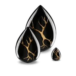Set Zwarte Keramische Kintsugi Druppel Urn