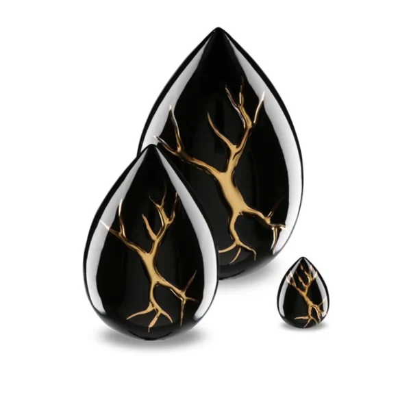 Set Zwarte Keramische Kintsugi Druppel Urn
