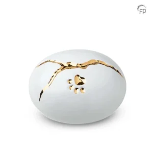 Urn hond Kintsugi Wit met Hartvorm Pootafdruk (1.2 liter)