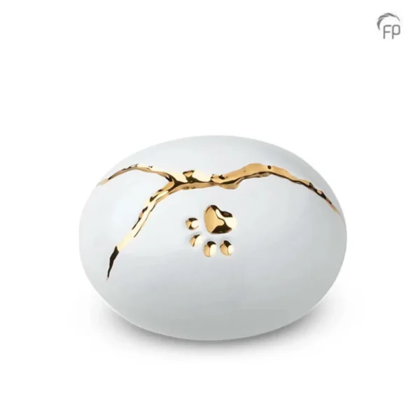 Urn hond Kintsugi Wit met Hartvorm Pootafdruk (1.2 liter)