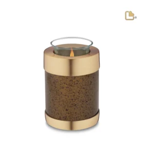 Artikelnr: T664 - Urn Waxinelichthouder Goudbruin Gespikkeld (0.45 liter)