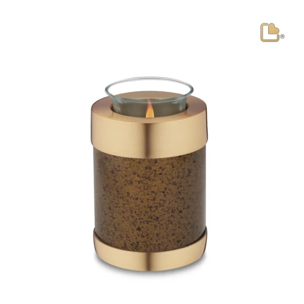 Artikelnr: T664 - Urn Waxinelichthouder Goudbruin Gespikkeld (0.45 liter)