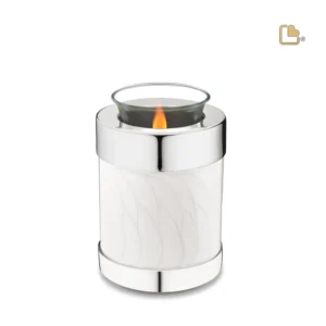 T671- Urn Waxinelichthouder Wit Gemarmerd (0.45 liter)