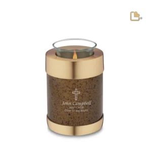 Artikelnr: T664 - Urn Waxinelichthouder Goudbruin Gespikkeld (0.45 liter)