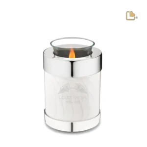 T671- Urn Waxinelichthouder Wit Gemarmerd (0.45 liter)