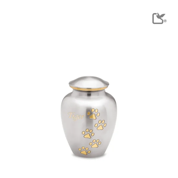 Mini Urn Hond Classic Zilver Met Zilver Pootafdruk (0.9 liter) - Afbeelding 2