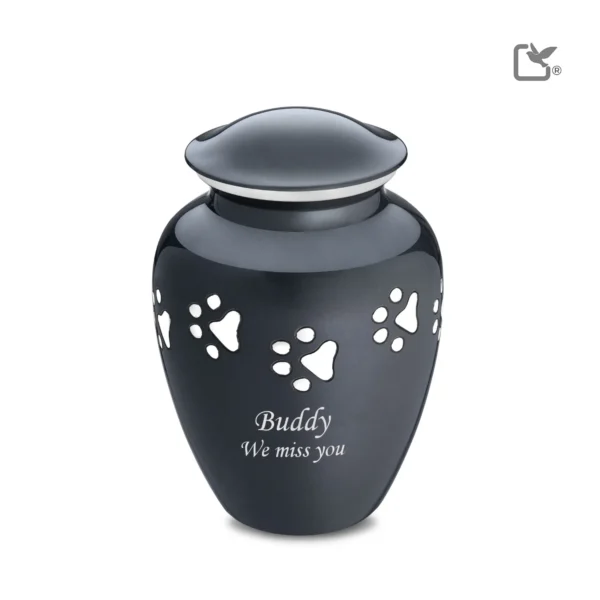Groot Urn Hond Classic Zwart Met Zilver Pootafdruk (2.1 liter) - Afbeelding 2