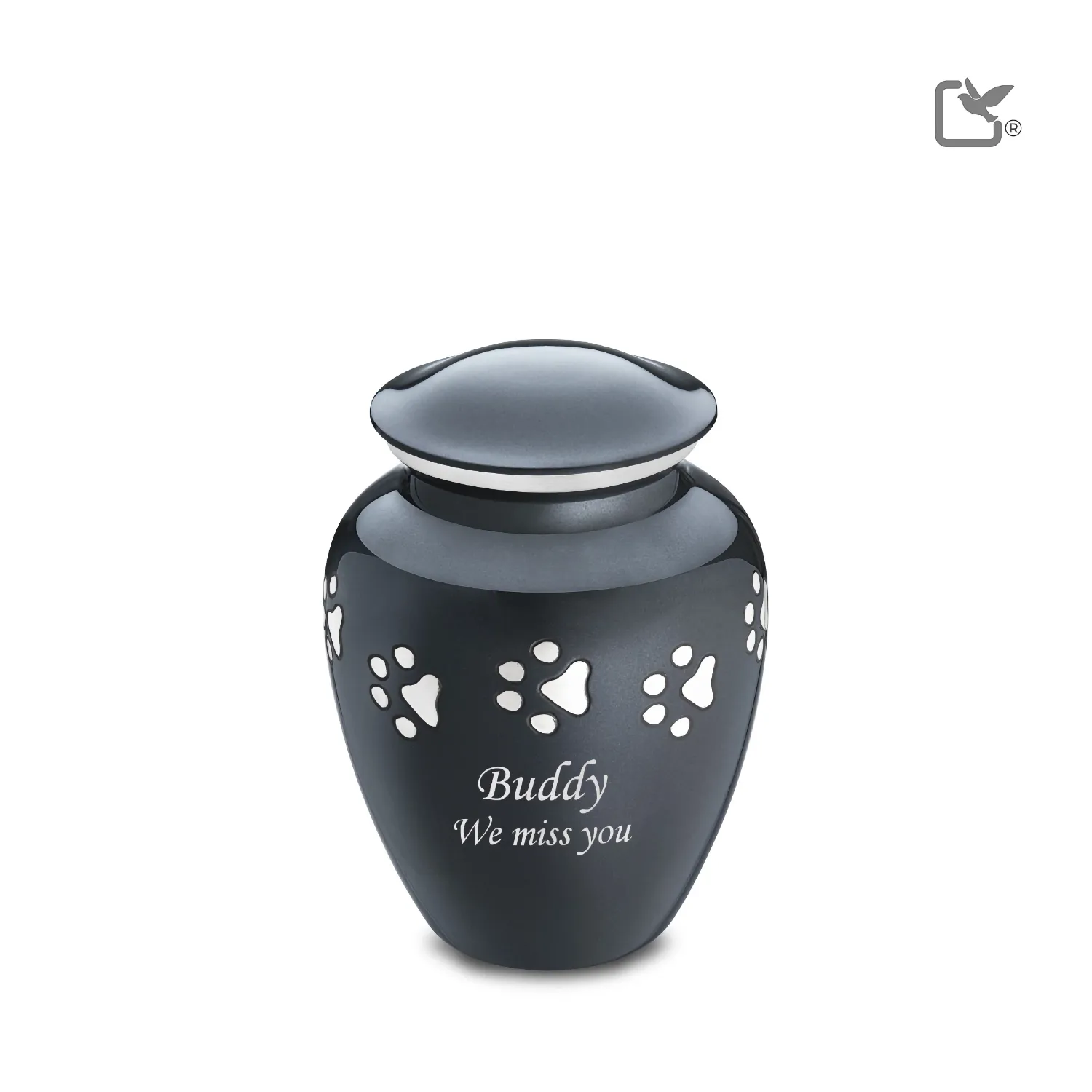 Medium Urn Hond Classic Zwart Met Zilver Pootafdruk (1.45 liter) - Afbeelding 2