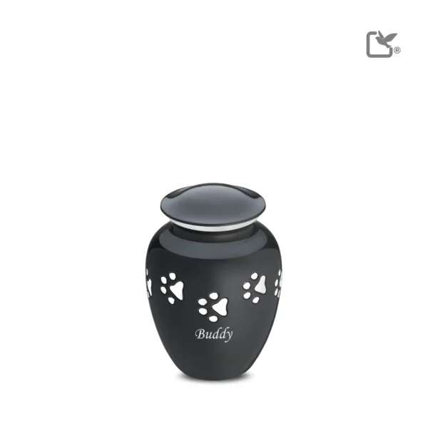 Mini Urn Hond Classic Zwart Met Zilver Pootafdruk (0.9 liter) - Afbeelding 2