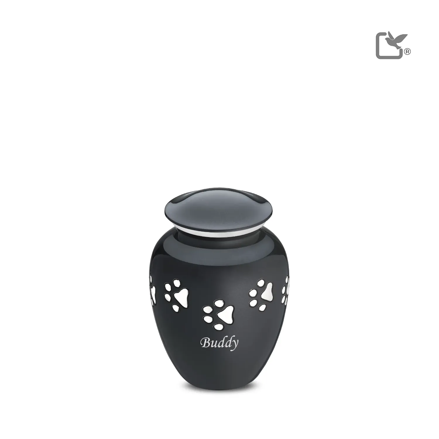 Mini Urn Hond Classic Zwart Met Zilver Pootafdruk (0.9 liter) - Afbeelding 2
