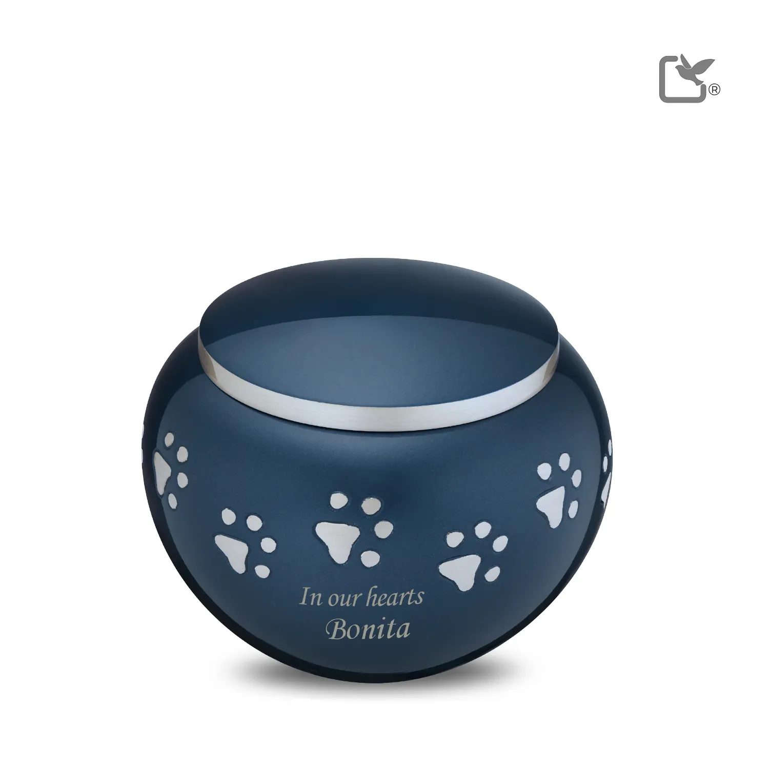 Urn Hond Blauw Zilver Met Pootafdruk Medium (0.75 liter) - Afbeelding 2