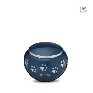 Urn Hond Blauw Zilver Met Pootafdruk Mini (0.5 liter)