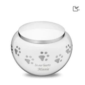 Urn Hond Wit Zilver Met Pootafdruk Groot (1.3 liter)