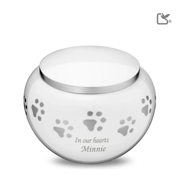 Urn Hond Wit Zilver Met Pootafdruk Groot (1.3 liter) - Afbeelding 2